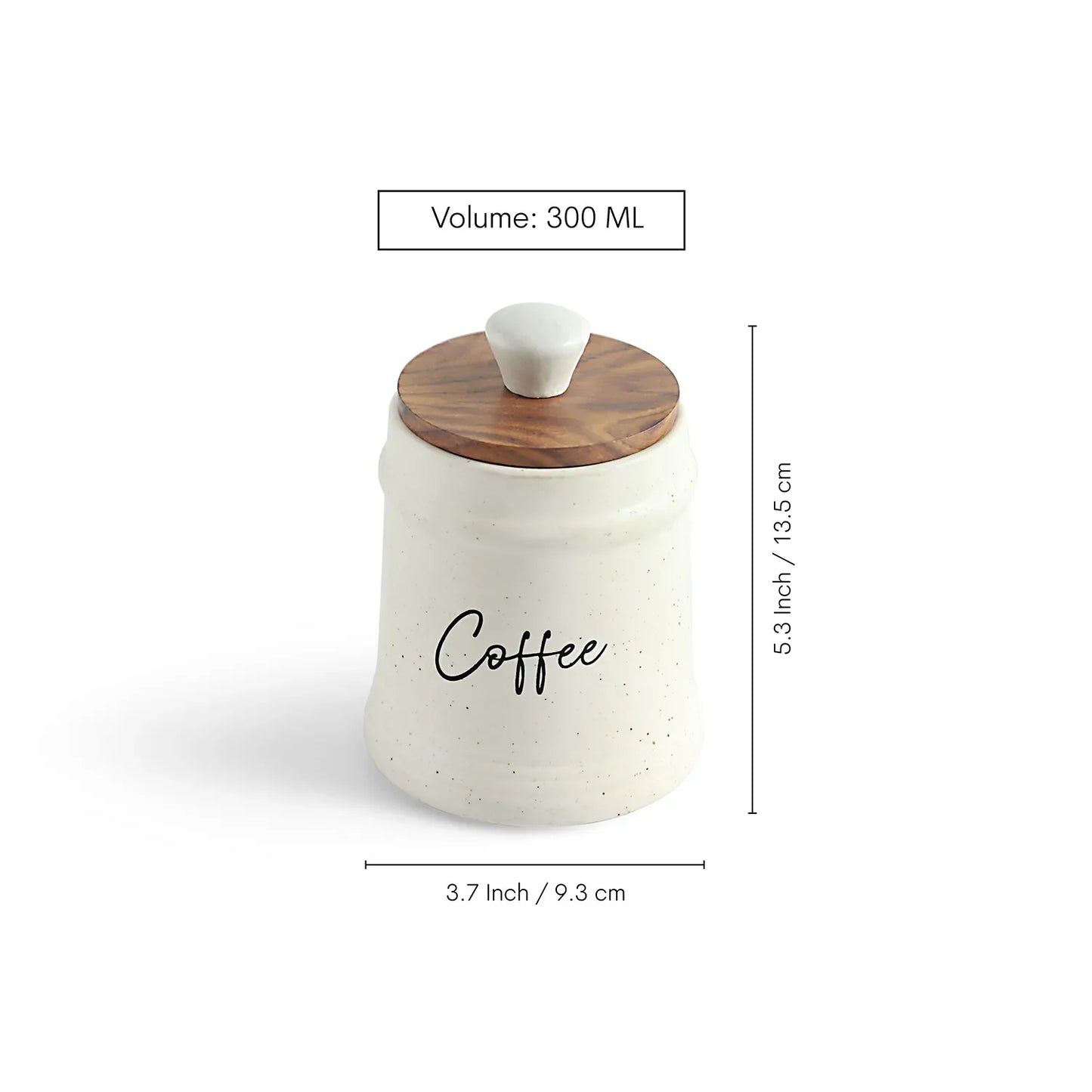 Multi-Utility Storage Jars & Containers In Ceramic With Wooden Lid (Set of 3, Airtight, 300 ML